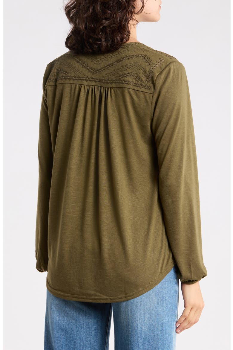 Embroidered Button Front Top, Alternate, color, OLIVE