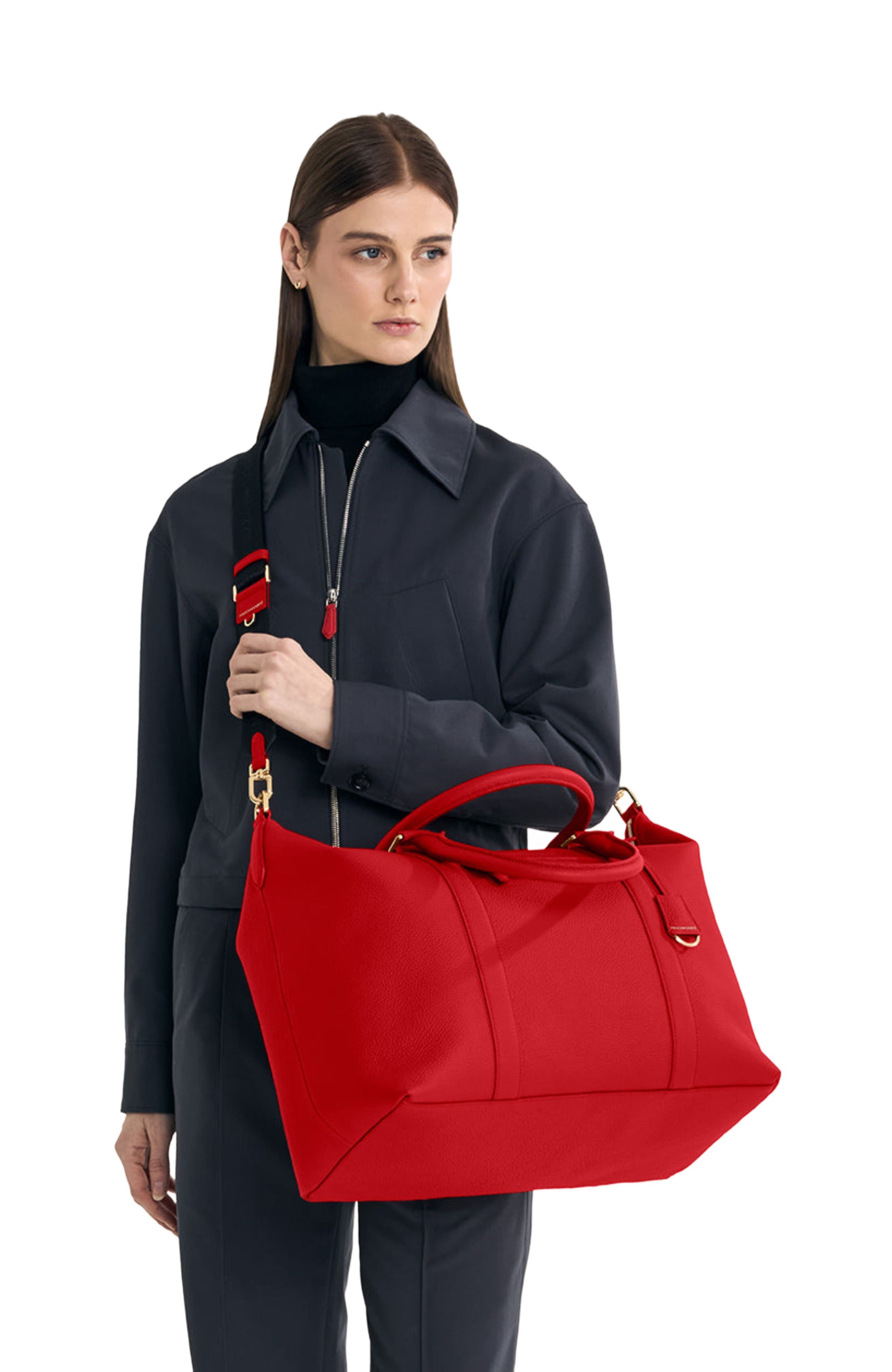 Large Leather Weekender Bag, Alternate, color, Pomegranate Red