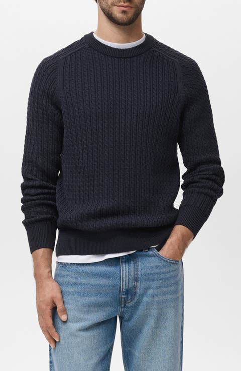 Cabled Cotton Crewneck Sweater