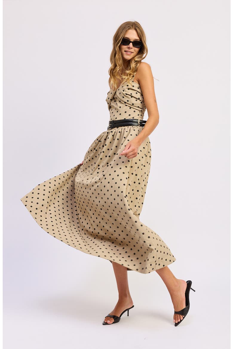 Hatley Polka Dot Belted Maxi Dress, Alternate, color, TAN BLACK