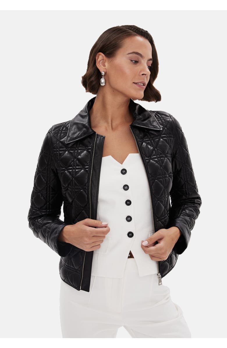 Furniq UK Chloe Quilted Leather Jacket, Alternate, color, Black