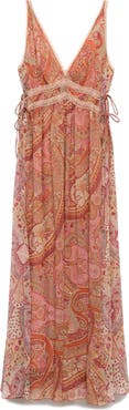 MANGO Paisley Lace Trim Maxi Slipdress