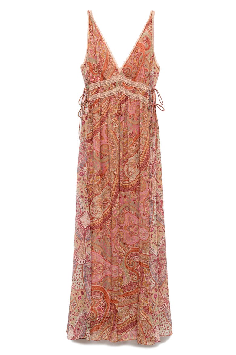 paisley cotton lace long dress Paisley Lace Side-Pleat Dress, BEIGE / M