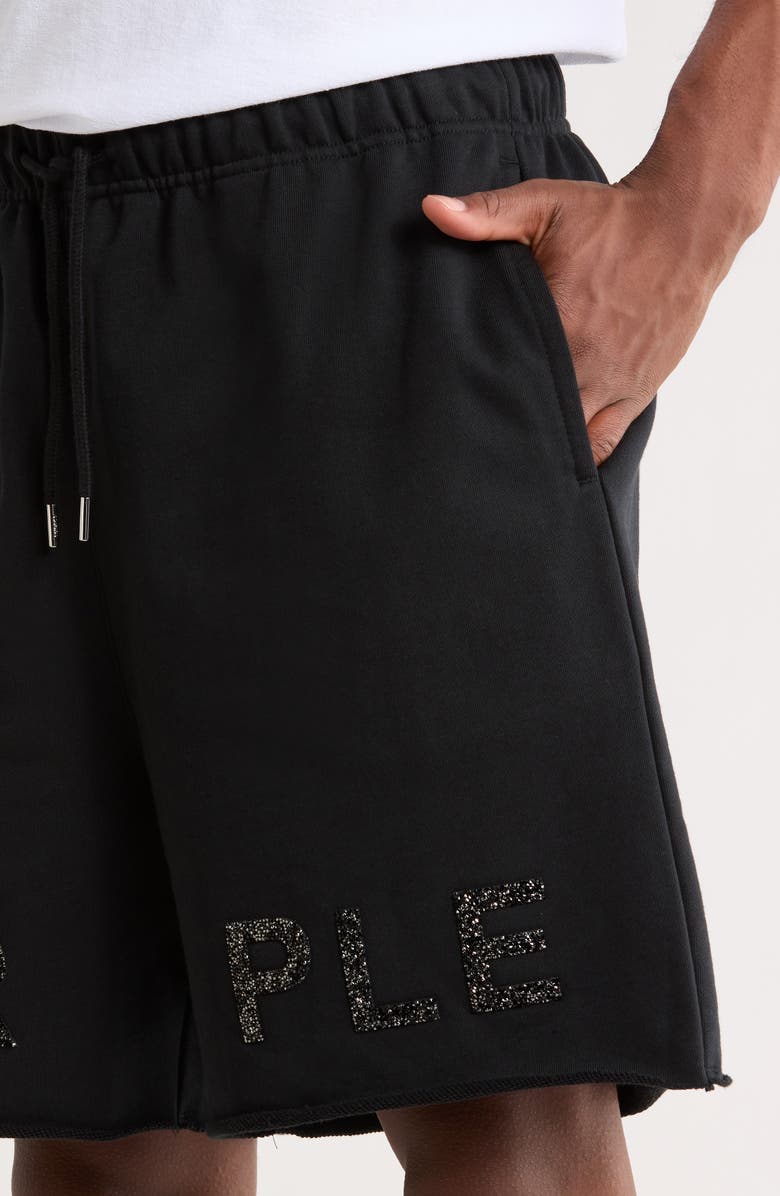 PURPLE BRAND Beaded Logo French Terry Shorts, Alternate, color, Black