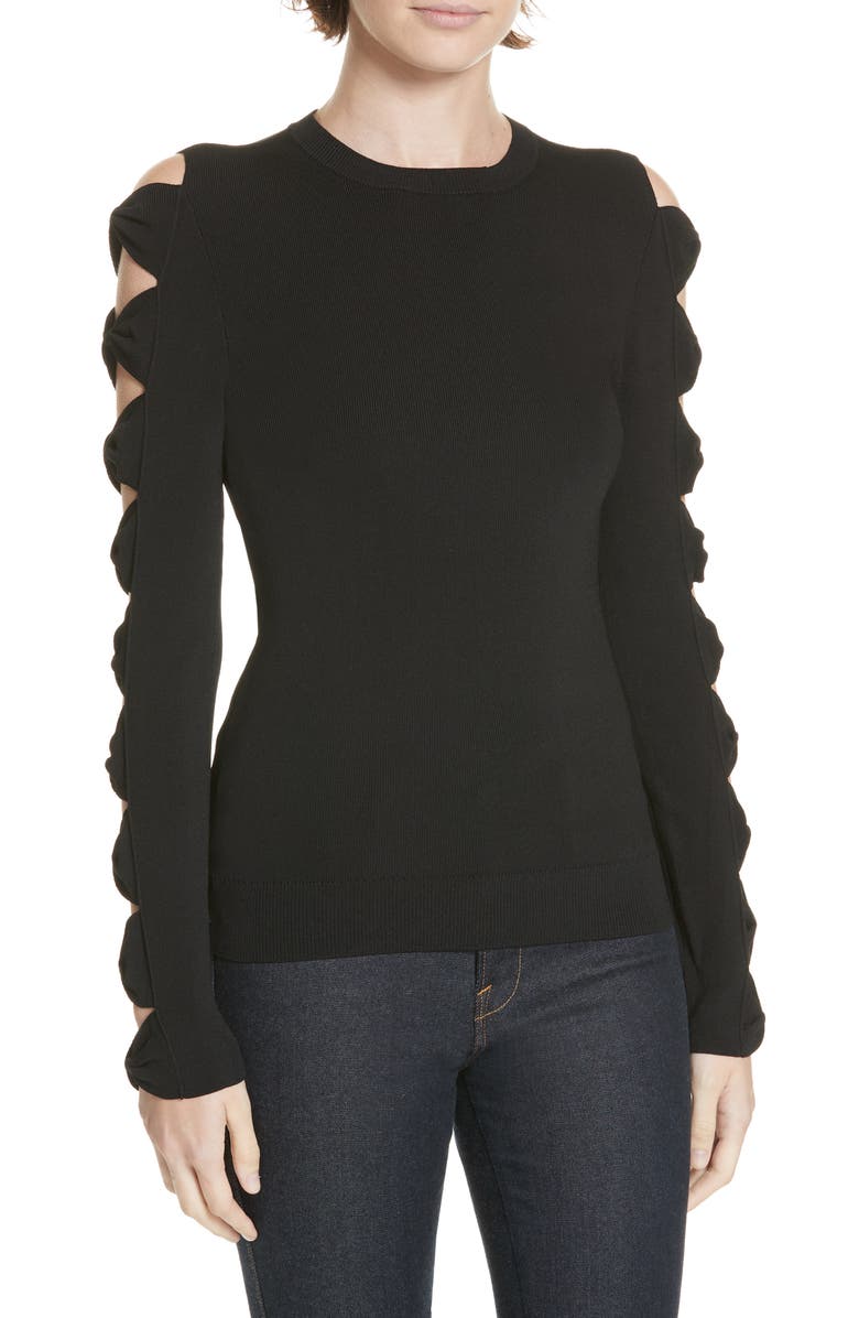 Ted Baker London Yonoh Cutout Sleeve Sweater, Main, color, Black