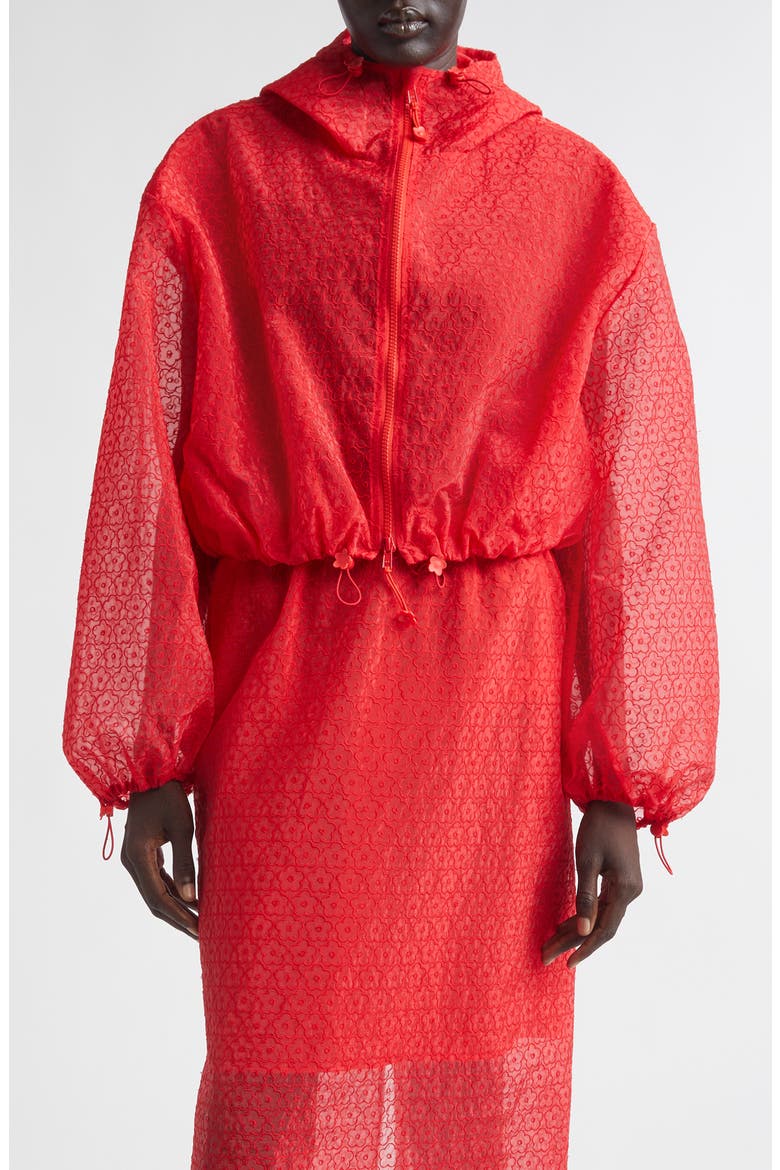 Aisha Windflower Embroidered Sheer Organza Jacket, Main, color, RED