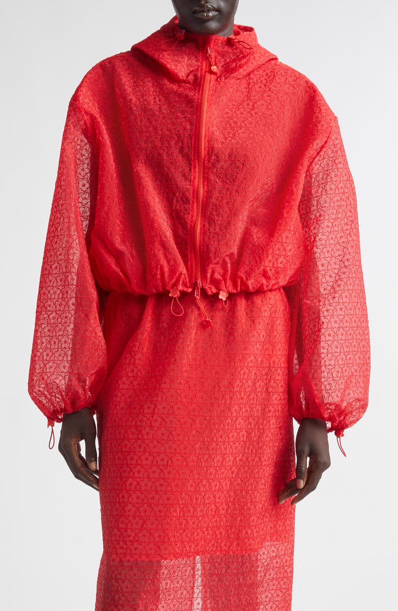 Cecilie Bahnsen Aisha Windflower Embroidered Sheer Organza Jacket, Main, color, Red