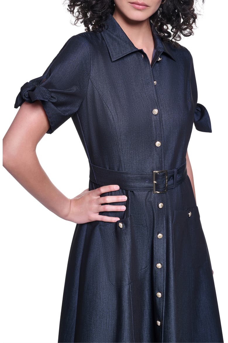 Belted Short Sleeve Midi Shirtdress, Alternate, color, INDIGO