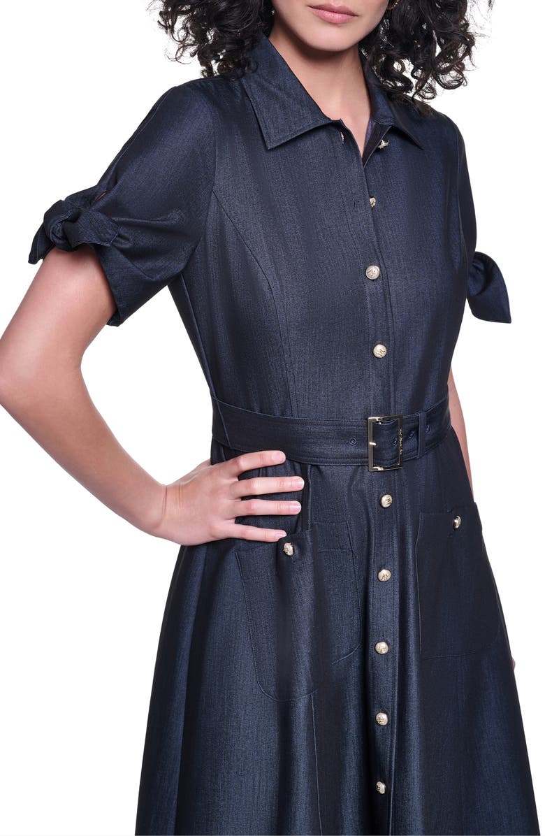 KARL LAGERFELD Belted Short Sleeve Midi Shirtdress, Alternate, color, Indigo
