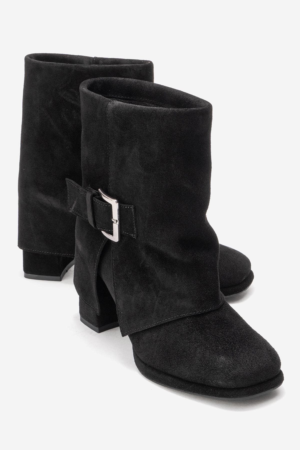 Forever & Always Shoes Lore Leather Block Heel Boot, Alternate, color, Black Suede