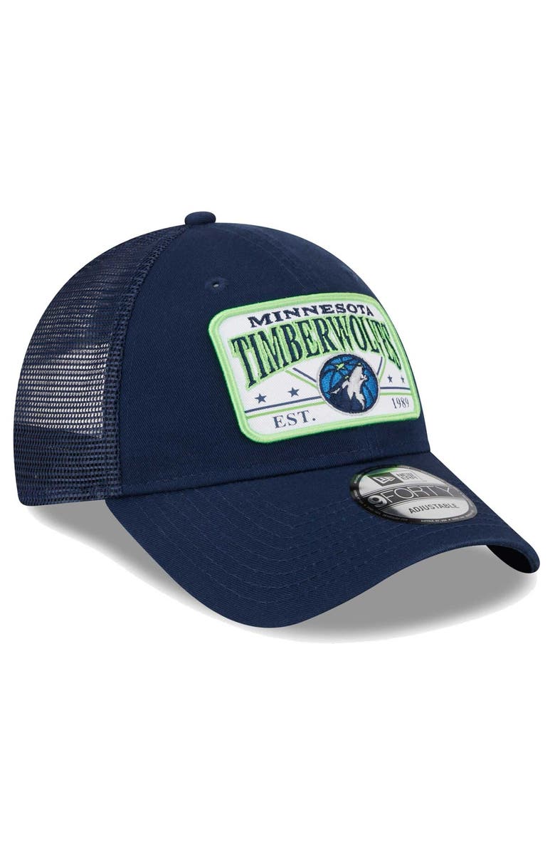 New Era Men's New Era Navy Minnesota Timberwolves Plate Oversized Patch Trucker 9FORTY Adjustable Hat, Alternate, color,