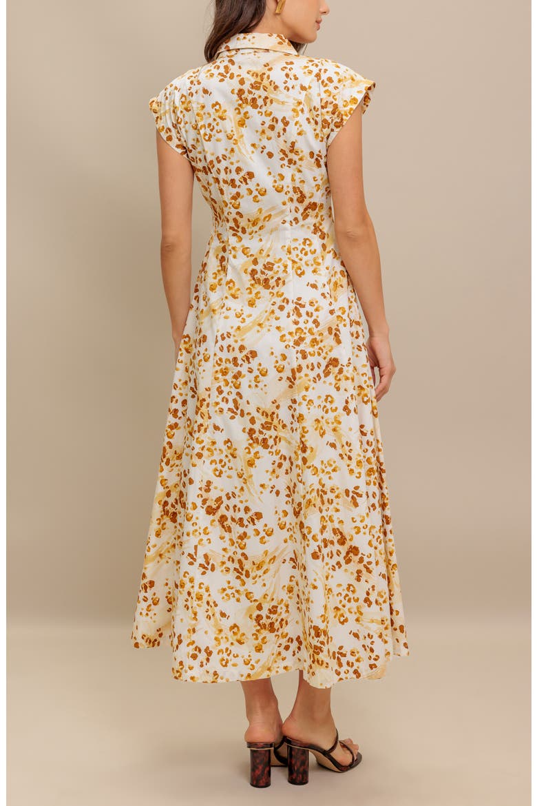 Print Midi Button Front Shirtdress, Alternate, color, IVORY BROWN