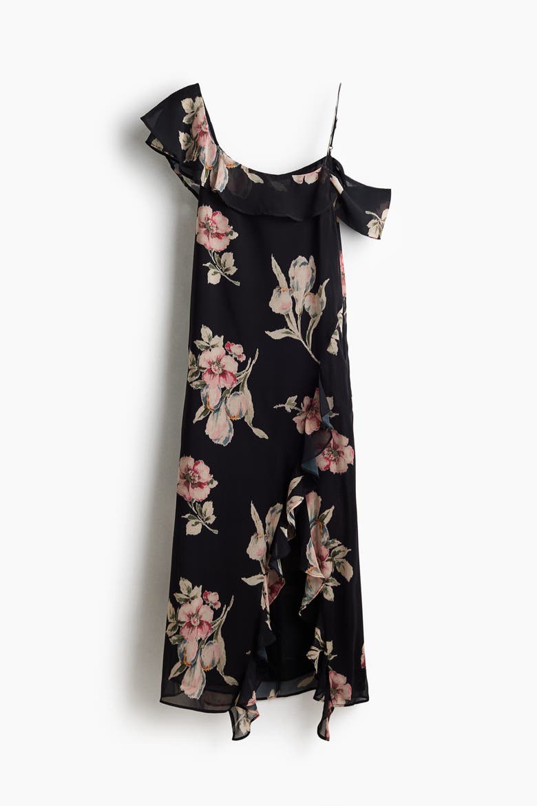 Asymmetric Open-shoulder Dress, Alternate, color, Black/floral