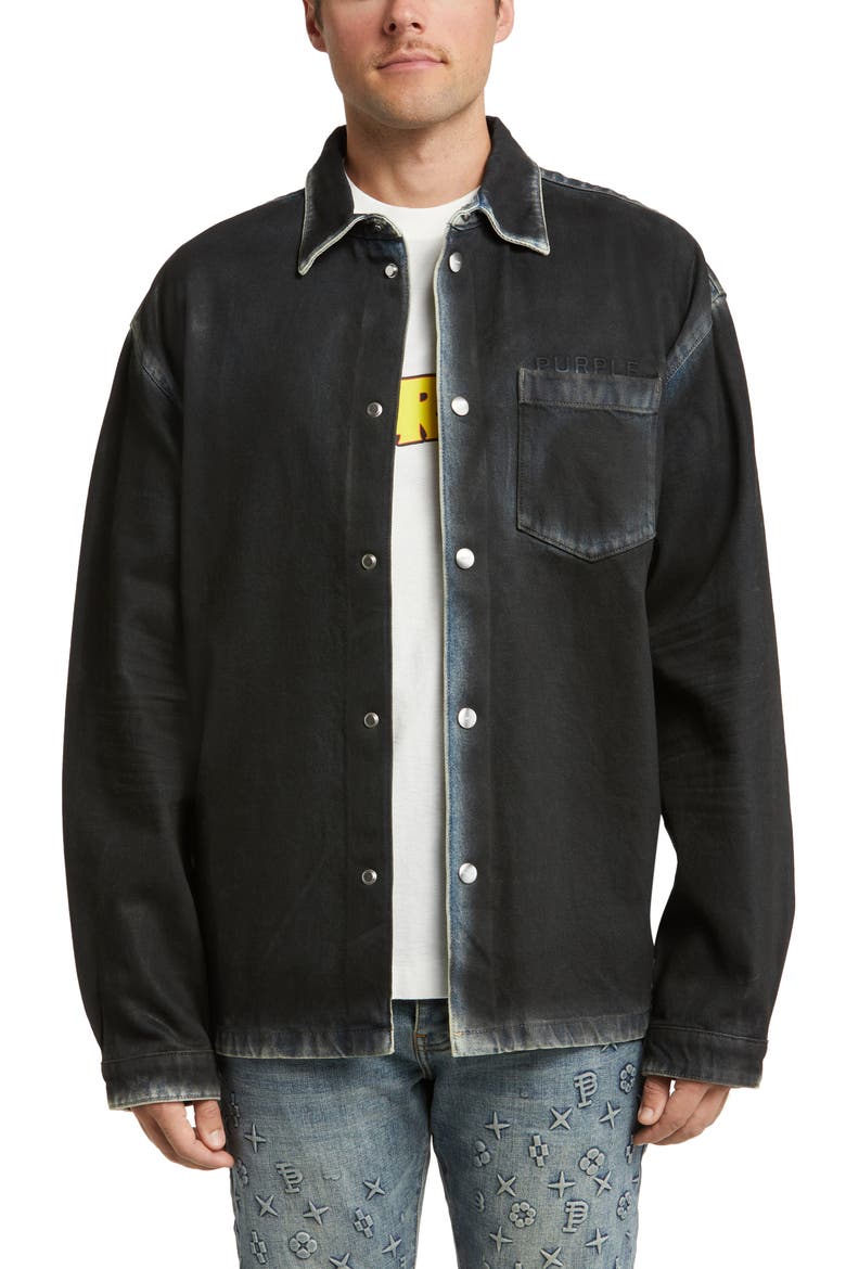 Coated Denim Shirt Jacket, Main, color, BLACK