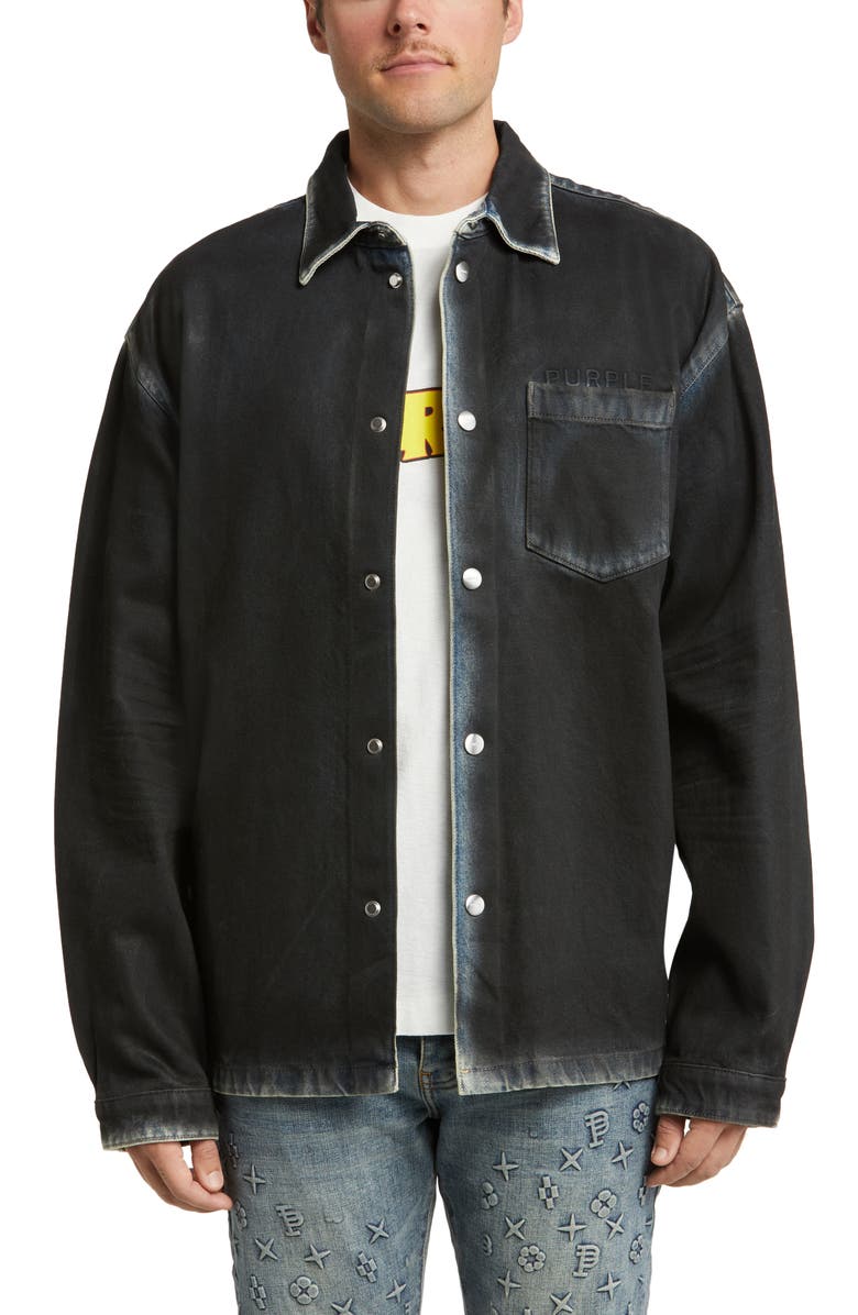 PURPLE BRAND Coated Denim Shirt Jacket, Main, color, Black