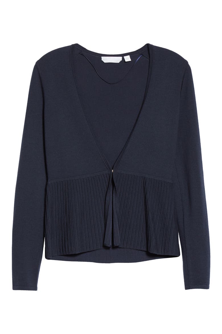 Faly Ribbed Peplum Wool Blend Cardigan, Alternate, color, NAVY