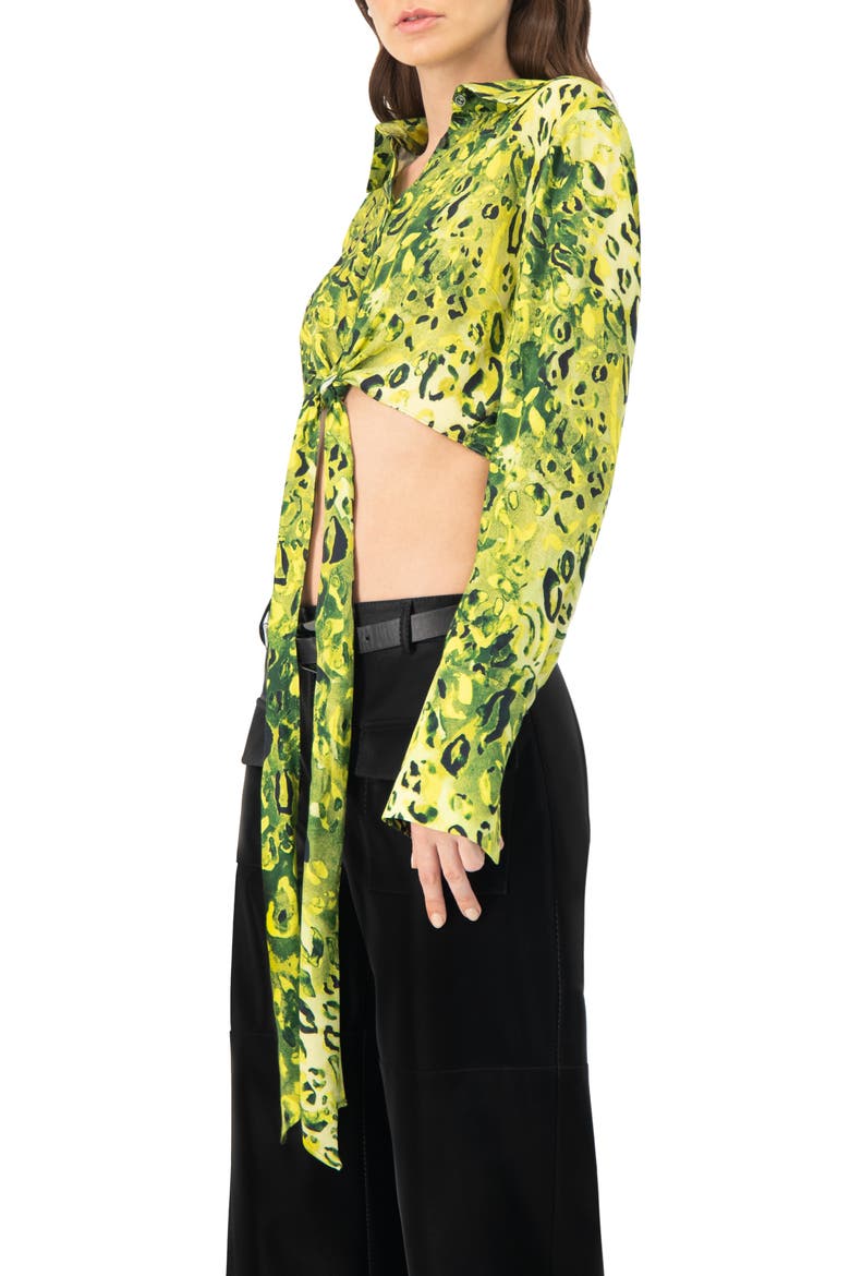 Cropped Animal Print Shirt With Waist tie, Alternate, color, Green