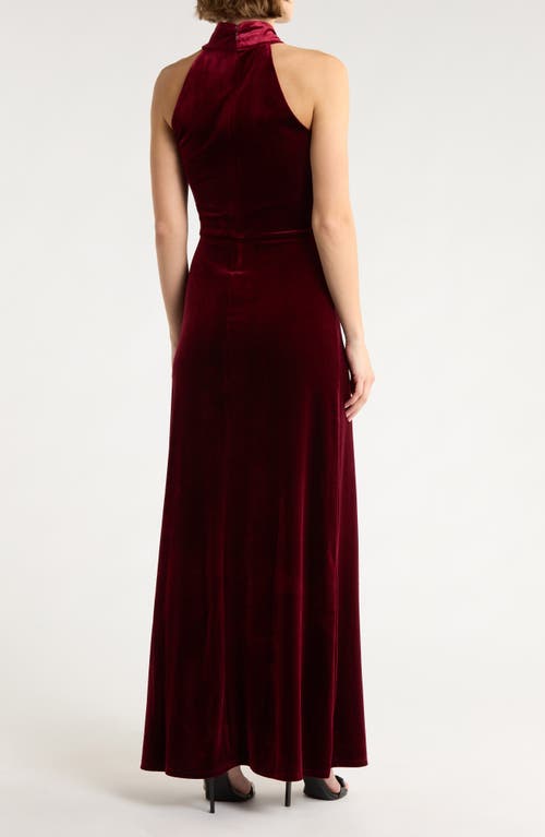 Love By Design Mock Neck Sleeveless Velvet Maxi Dress In Burgundy