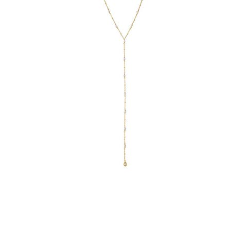 CZ Teardrop Bezel Pearl Lariat Necklace