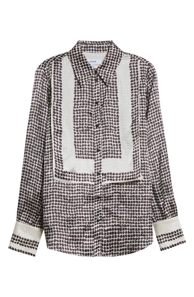 Reiss Harper Houndstooth Tuxedo Bib Button-Up Shirt, Main, color, Ivory/ Black
