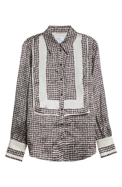 Harper Houndstooth Tuxedo Bib Button-Up Shirt