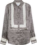 Reiss Harper Houndstooth Tuxedo Bib Button-Up Shirt