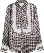 Reiss Harper Houndstooth Tuxedo Bib Button-Up Shirt
