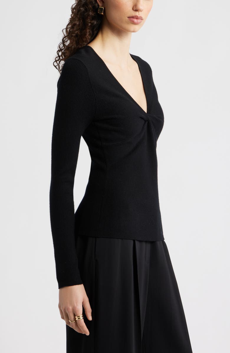 Nordstrom Twist Front Detail Merino Wool Blend Sweater, Alternate, color, Black