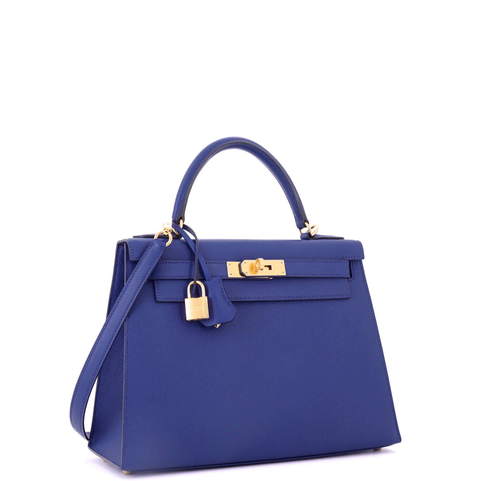 Pre-Owned Hermes Kelly Handbag Blue Epsom with Gold Hardware 28, Alternate, color, 