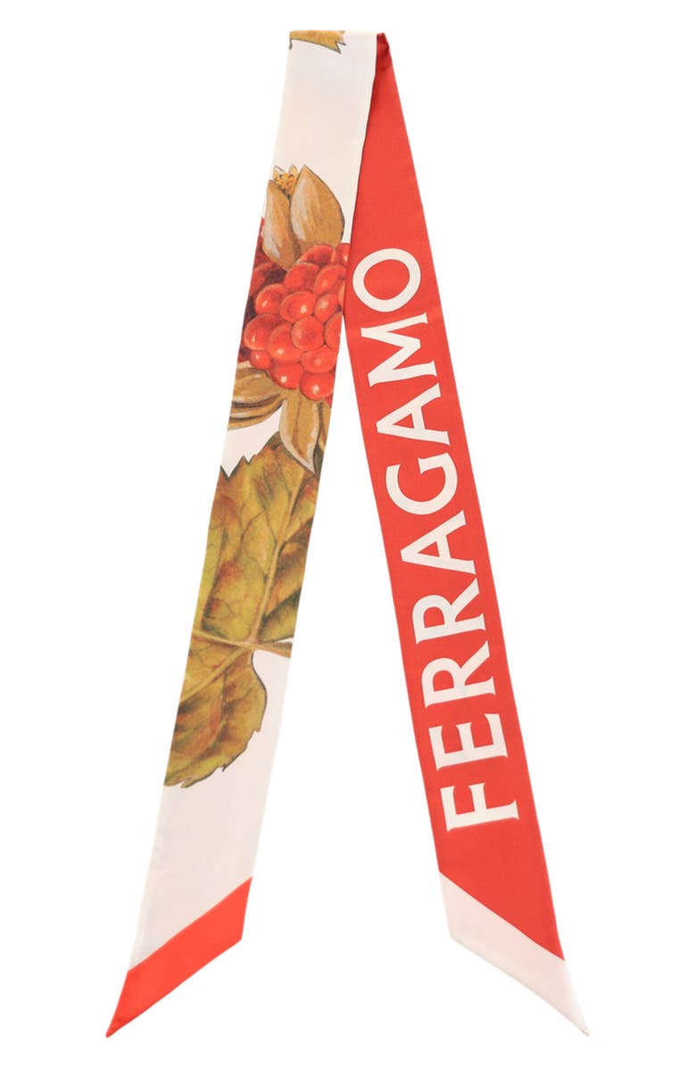 FERRAGAMO Skinny Silk Scarf, Main, color, White