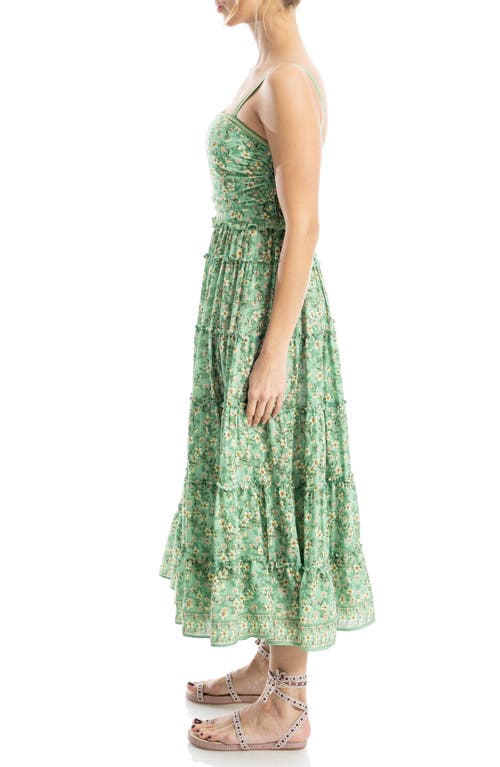 Shop Max Studio Floral Print Maxi Dress In Green Tossed Meadow