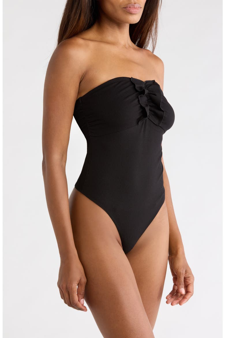 Livvy Strapless Rib Knit Bodysuit, Alternate, color, BLACK