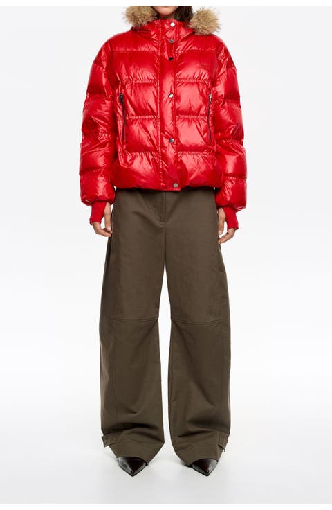 Short Fur Hooded Down Jacket