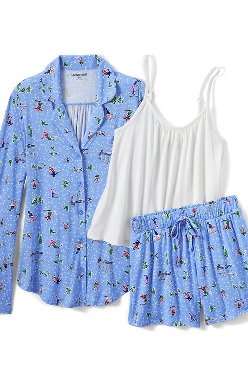 Lands' End Cooling 3 Piece Pajama Set In Blue