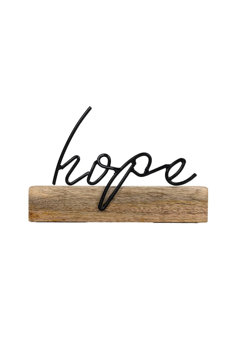 "Hope" Word Block Black Metal & Wood, Main, color, Black