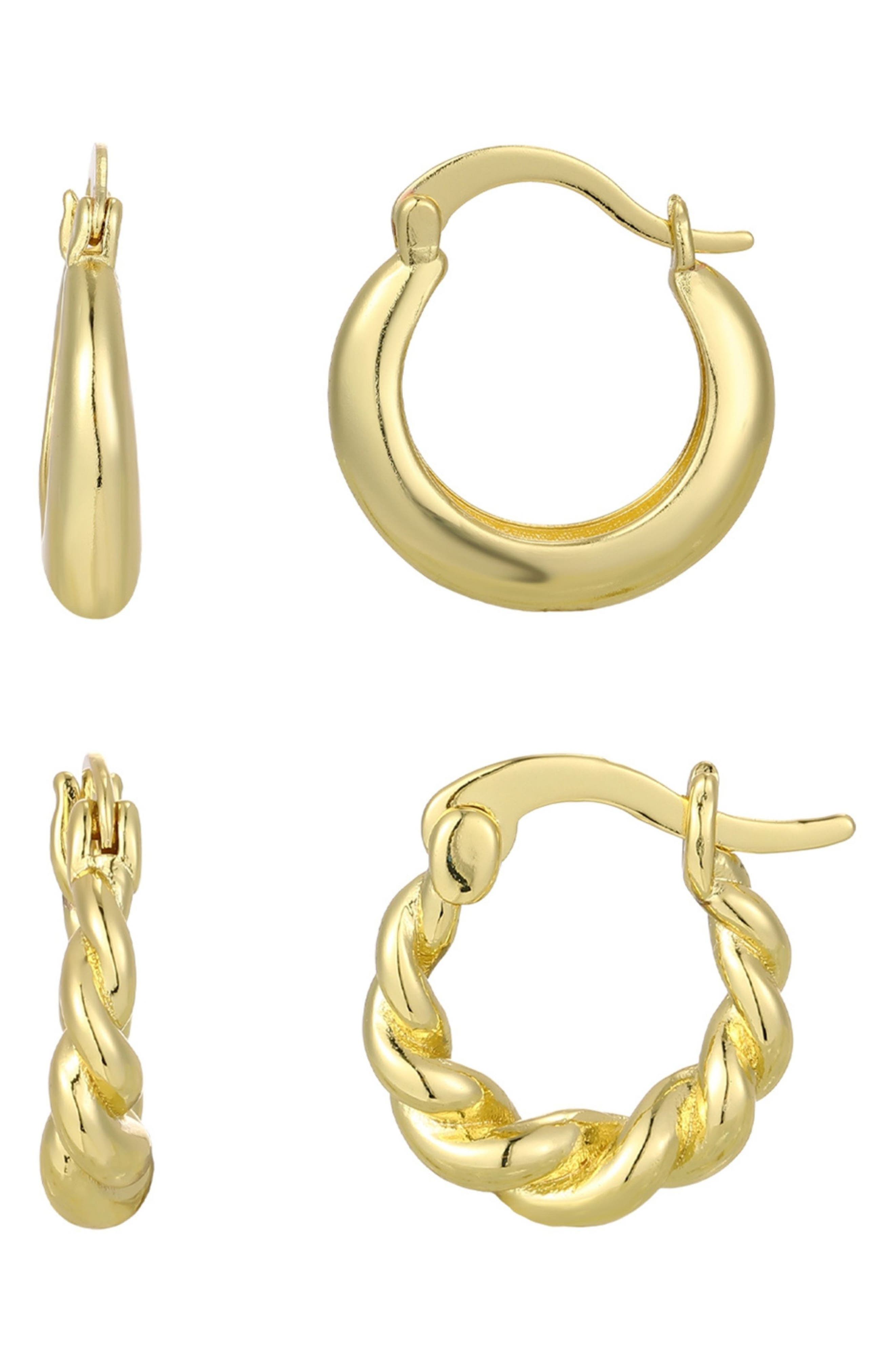 Adornia Set of 2 14K Gold Plated Hoop Earrings
