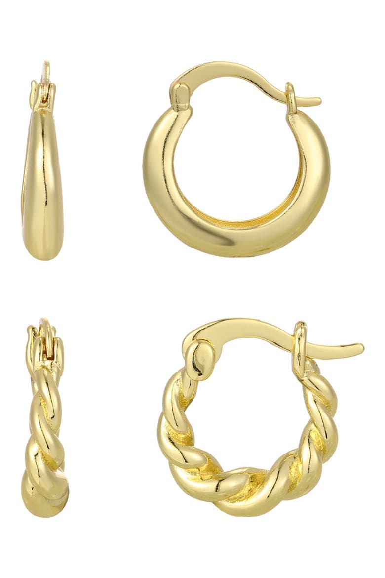 Set of 2 14K Gold Plated Hoop Earrings, Main, color, GOLD