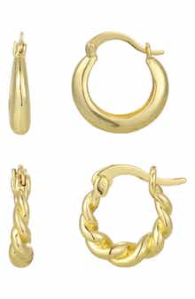 Adornia Set of 2 14K Gold Plated Hoop Earrings