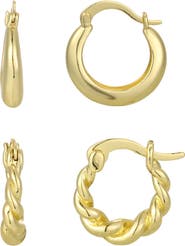 Adornia Set of 2 14K Gold Plated Hoop Earrings