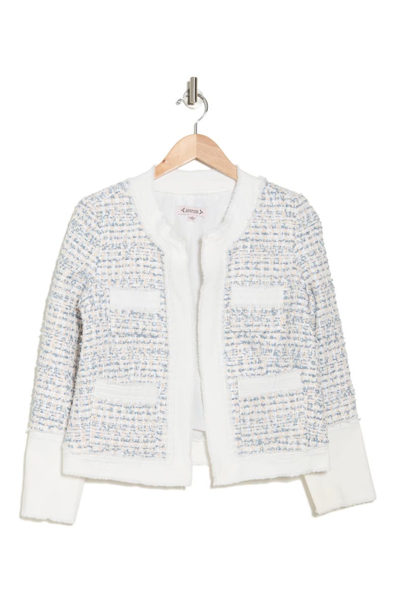 Denim Trim Bouclé Tweed Jacket, Alternate, color, BLUE/ WHITE