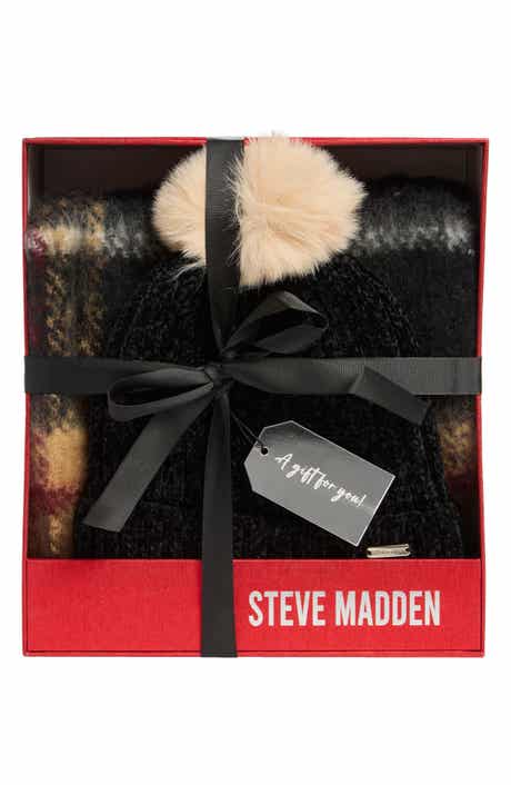 Steve Madden Plaid Scarf & Chenille Beanie Gift Set
