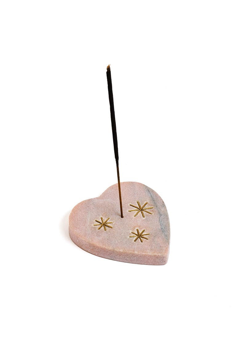 Jaipuri Heart Incense Holder - Pink Carved Marble, Alternate, color, Pink