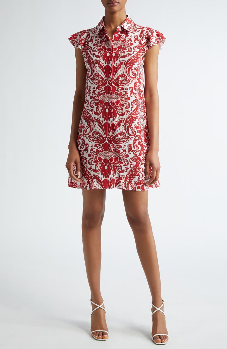 Alice + Olivia Jem Ruffle Sleeve Shirtdress, Main, color, 