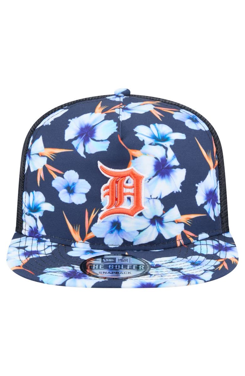 New Era Men's New Era Navy Detroit Tigers Adventure Pattern Golfer Trucker Snapback Hat, Alternate, color, 