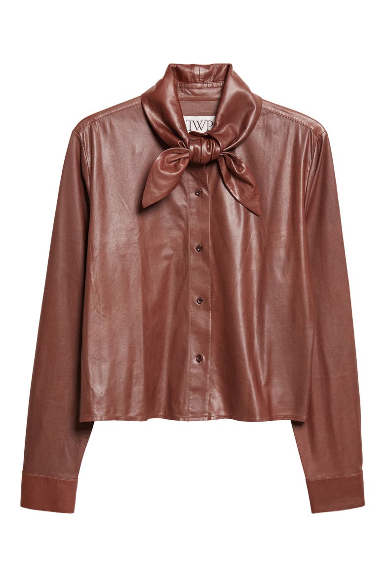 Leather Tie Collar Button-Up Shirt, Alternate, color, CIGAR