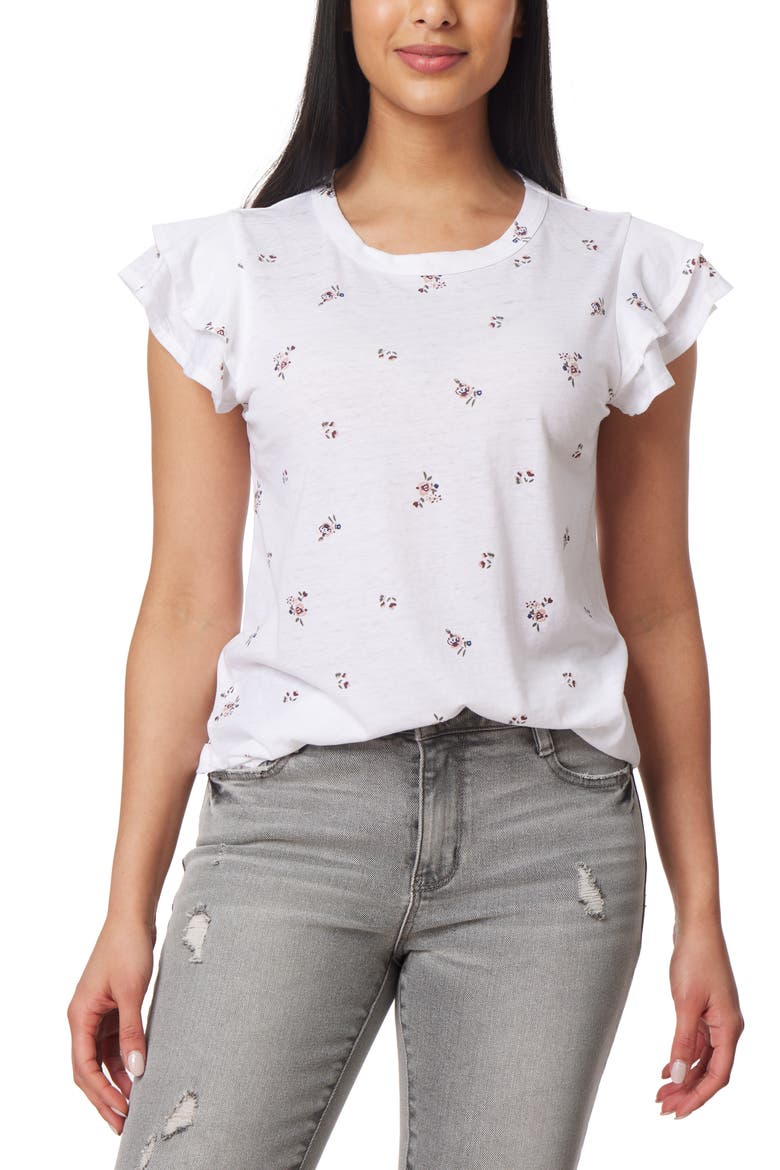 Somerset Burnwash Ruffle Top, Main, color, SNOW WHITE TOSSED FLORAL