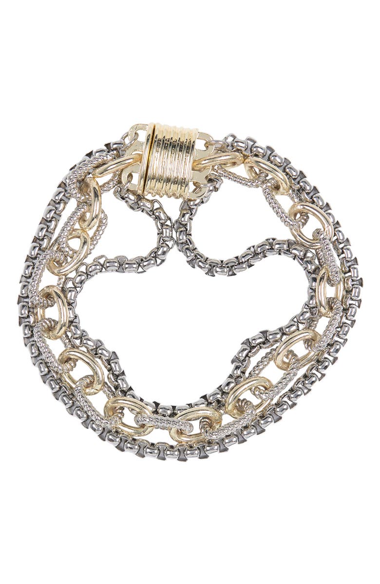 Juvell Meshmerize 18K Gold Plated Stainless Steel Multi Strand Chain Bracelet, Main, color, Two Tone