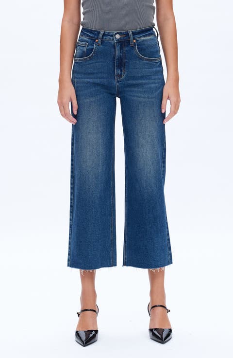 High Waist Raw Hem Wide Leg Jeans
