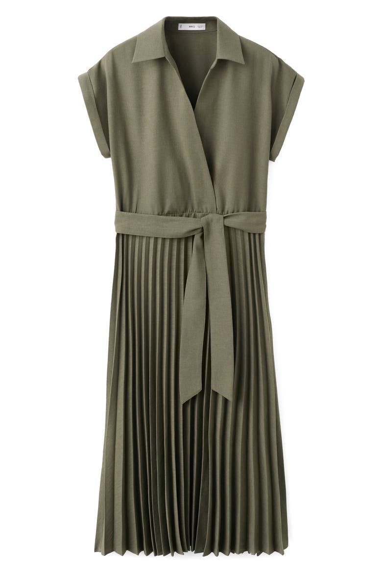 Pleated Tie Waist Maxi Shirtdress, Main, color, KHAKI GREEN