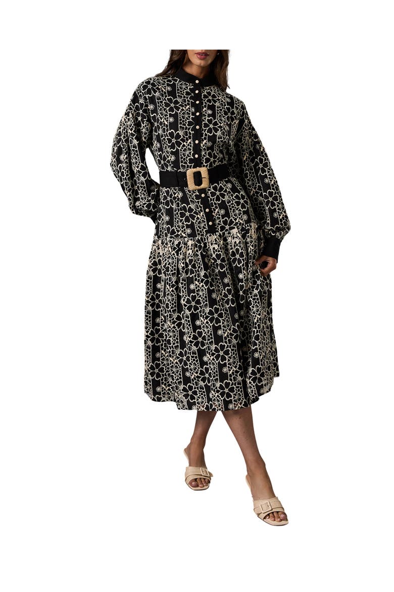 Long Sleeve Belted Shirt Dress, Main, color, Black